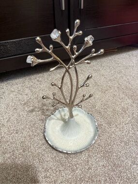 Crystal Accent Jewelry Tree in Silver and Cream